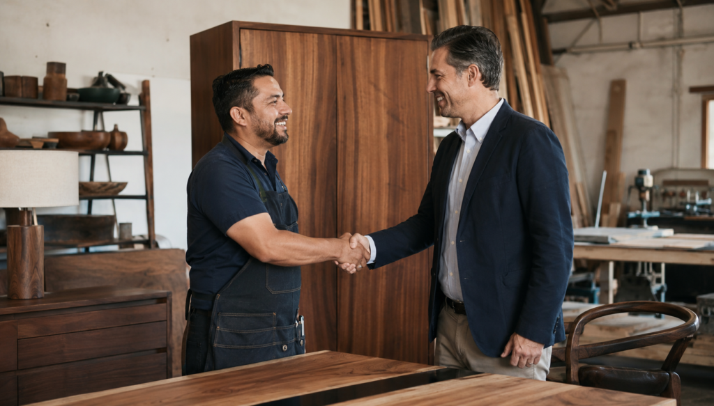 Mexican furniture manufacturer and American buyer concluding a business agreement
